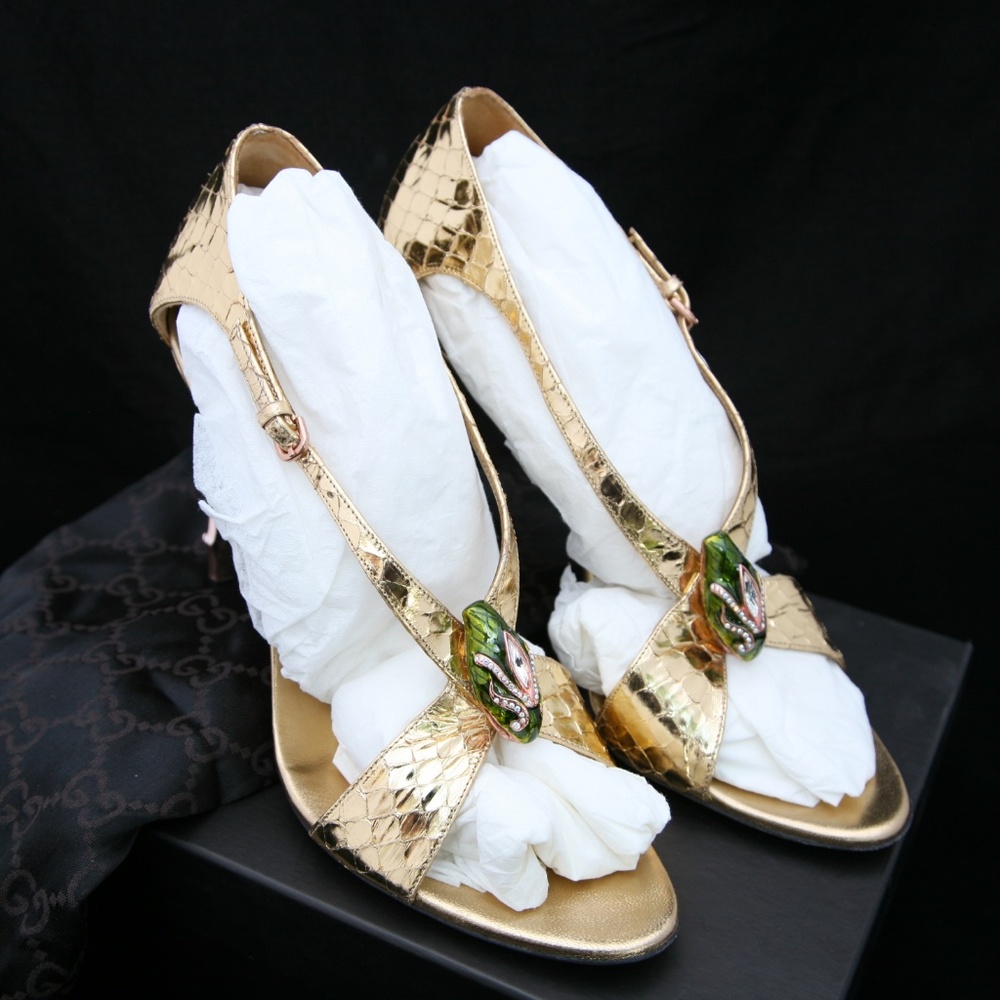 Gucci Gold Snake Sandals Tom Ford Era